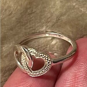 925 vintage Diamond Accent Double Heart Link Ring in Sterling Silver size 7